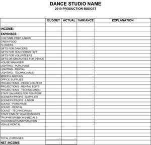 Production Budget Worksheet Template